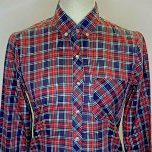 Vintage Plaid Button Down Shirt M Blue Red